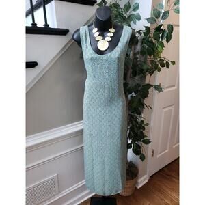 Studio C Long Maxi Dress Women's L Blue & Beige Reversible Scoop Neck Sleeveless